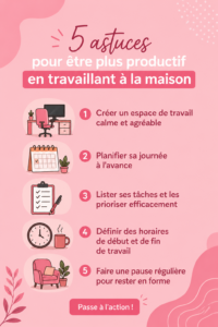 ESpace de travail à domicile bien organisé avec un bureau et un ordinateur.