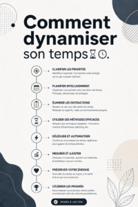 Femme organisant son temps avec un planning et un ordinateur sur son bureau