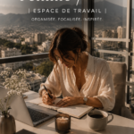 Un bureau inspirant et bien organisé avec des éléments décoratifs et fonctionnels.