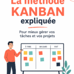 Tableau Kanban bien organisé avec des cartes colorées et des tâches illustrées.
