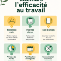 Femme assise à son bureau, concentrée sur son travail, entourée d'un environnement organisé.