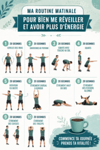 Femme sereine pratiquant sa routine matinale énergisante.