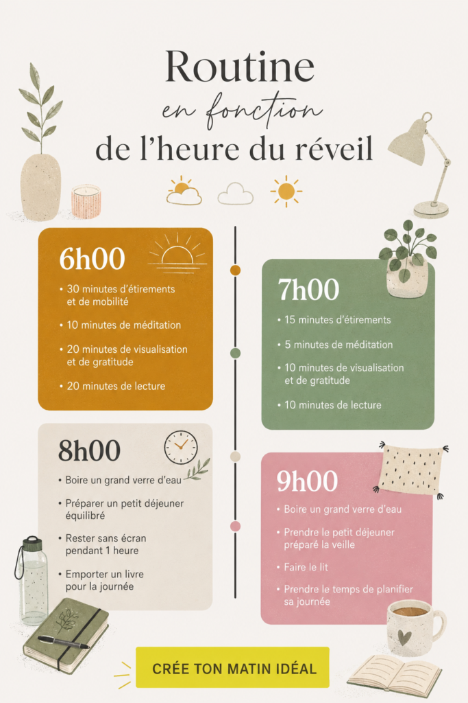 Femme méditant dans un coin paisible au matin, illustrant une routine matinale apaisante.