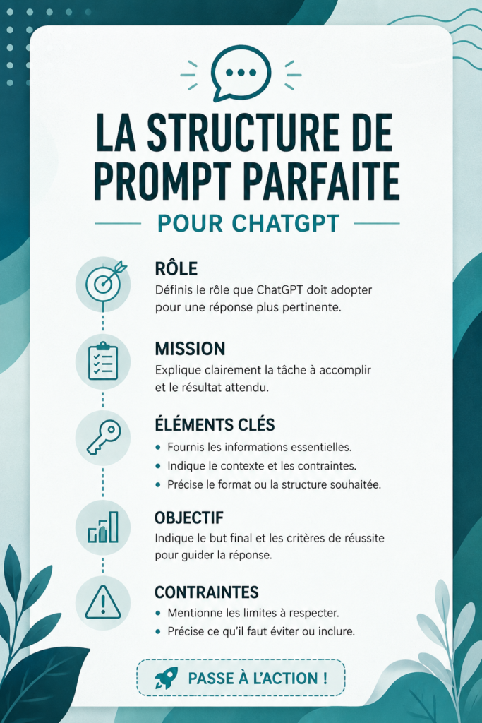 Image d'un ordinateur affichant une conversation captivante avec ChatGPT, illustrant la structure des prompts.