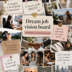 Tableau de visualisation coloré avec des images et des mots inspirants pour un travail de rêve.