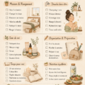Une to-do list colorée sur un bureau avec une tasse de café, représentant un dimanche productif