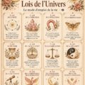 Illustration représentant les 12 lois de l'univers et leur impact sur la vie quotidienne