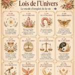Illustration représentant les 12 lois de l'univers et leur impact sur la vie quotidienne