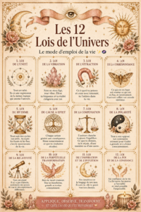 Illustration représentant les 12 lois de l'univers et leur impact sur la vie quotidienne