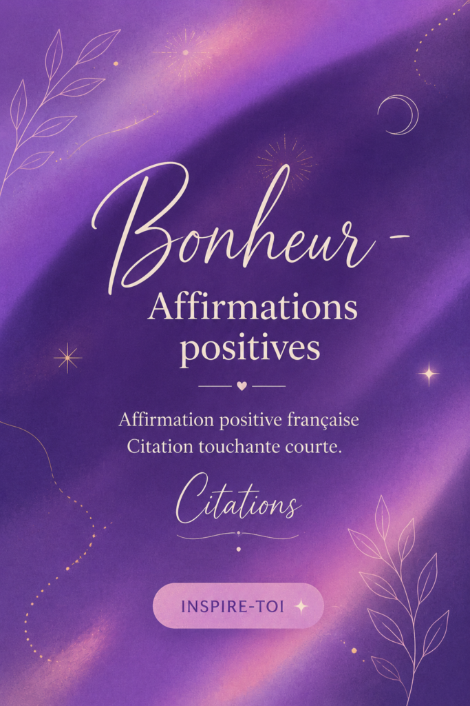 Illustration de citations positives sur fond serein, symbolisant le bonheur.