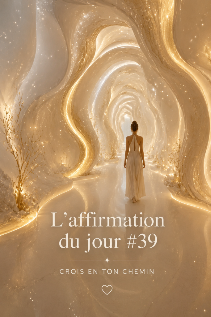 Une femme souriante méditant avec des affirmations positives autour d'elle