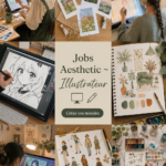 Une illustratrice travaillant sur un projet créatif, entourée de ses outils de dessin.