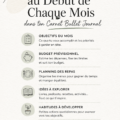 Un bullet journal ouvert avec des listes colorées et des stylos