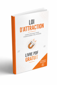 Une femme méditant tout en réfléchissant à la loi d'attraction, devant un livre ouvert sur une table.