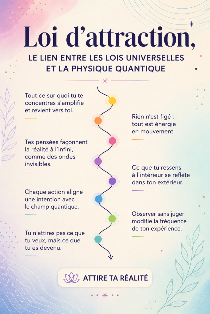 Illustration représentant le lien entre la loi d'attraction et la physique quantique.