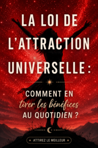 Illustration représentant la loi de l'attraction avec des éléments symboliques de pensée positive.