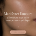 Une femme méditant avec des pensées positives sur l'amour, entourée de nature et de lumière douce.