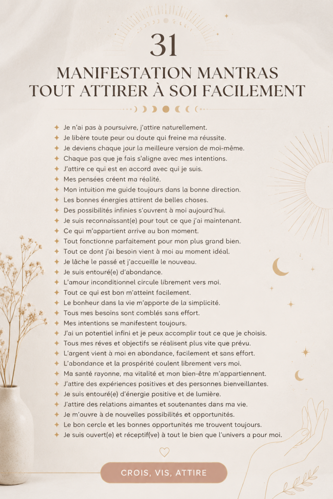 Image de mantras inspirants sur fond apaisant, représentant des affirmations positives.