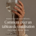 Un tableau de vision coloré et inspirant pour 2025 avec des images de rêves et d'objectifs.