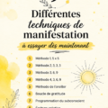 Femme méditant avec des affirmations positives autour d'elle.
