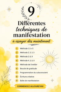 Femme méditant avec des affirmations positives autour d'elle.