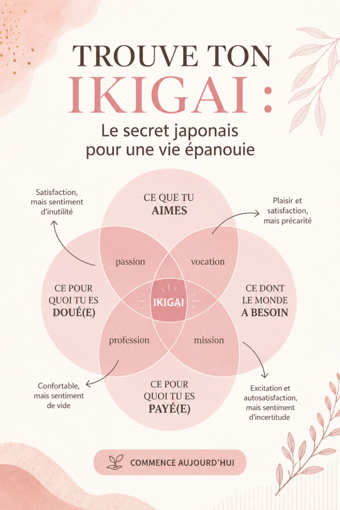 Illustration représentant la notion d'ikigai, symbolisant un épanouissement personnel.