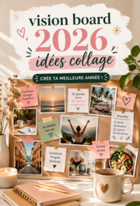 Un vision board inspirant pour 2026 avec des images colorées et motivantes