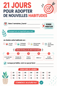 Une femme souriante prenant des notes sur l'adoption de nouvelles habitudes