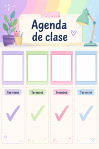 Agenda pratique ouvert sur une table avec des notes et stylos.