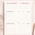 Agenda minimaliste en rose avec une mise en page élégante sur fond blanc