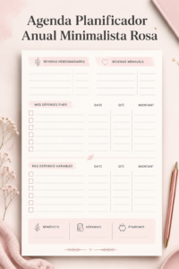 Agenda minimaliste en rose avec une mise en page élégante sur fond blanc