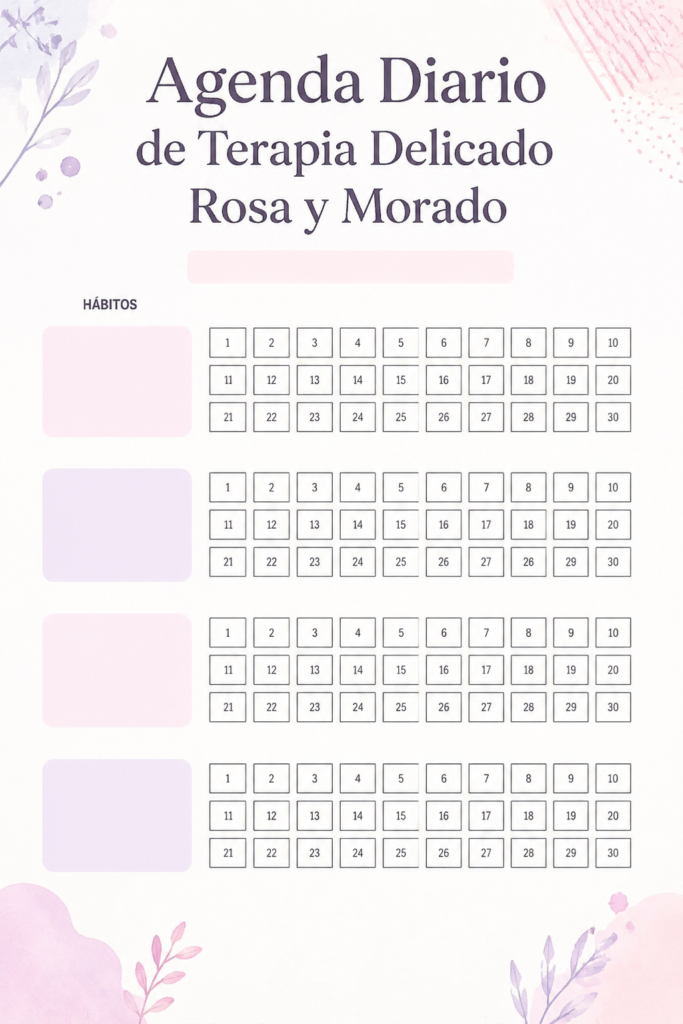 Modèle d'agenda rose et violet conçu sur Canva, avec une mise en page claire et esthétique.