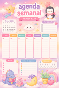 Femme utilisant un agenda pour planifier sa semaine de février 2026.