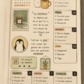 Bullet journal ouvert avec des sections sur la boulangerie et des illustrations gourmandes