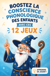 Jeune enfant jouant à un jeu éducatif pour développer la conscience phonologique.