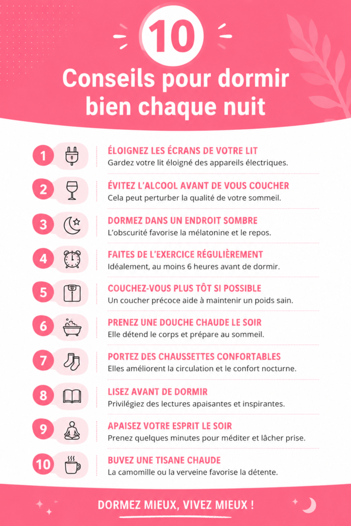 Femme détendue profitant d'une nuit paisible avec un sourire sur le visage.