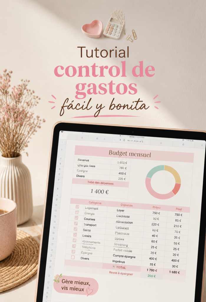 Femme souriante organisant son budget avec des outils esthétiques.