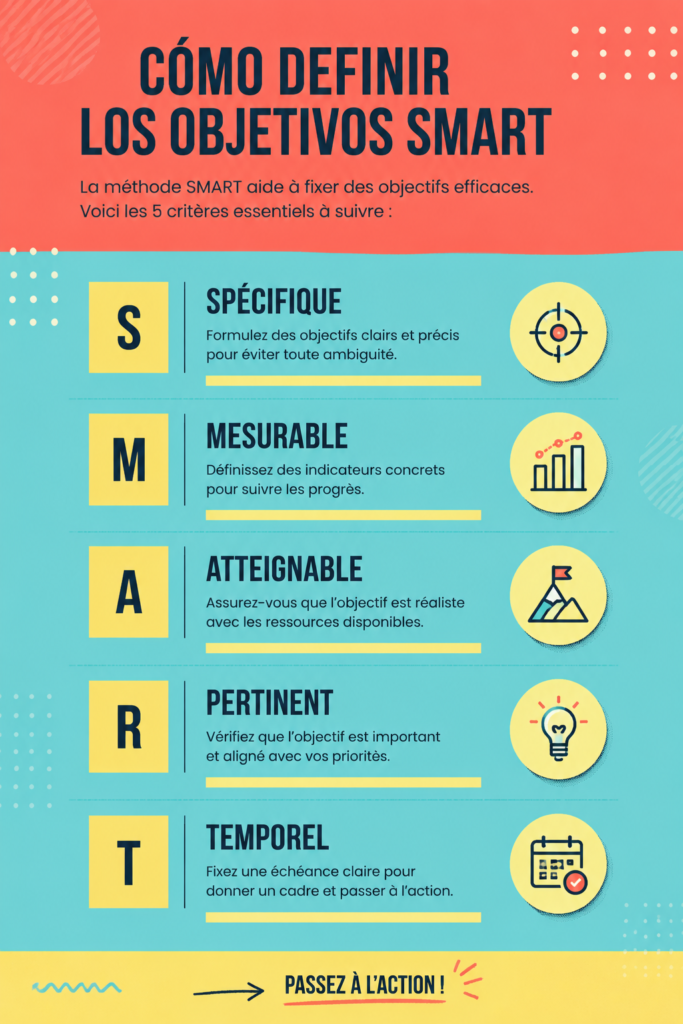 Une illustration représentant des objectifs SMART avec des éléments motivants