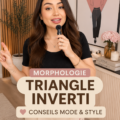 Femme habillée avec style mettant en valeur sa silhouette en triangle inversé, avec des vêtements qui flattent sa morphologie.