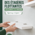 Une image d'une pièce avec des étagères flottantes en bois décorées avec des plantes et des livres.