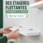 Une image d'une pièce avec des étagères flottantes en bois décorées avec des plantes et des livres.