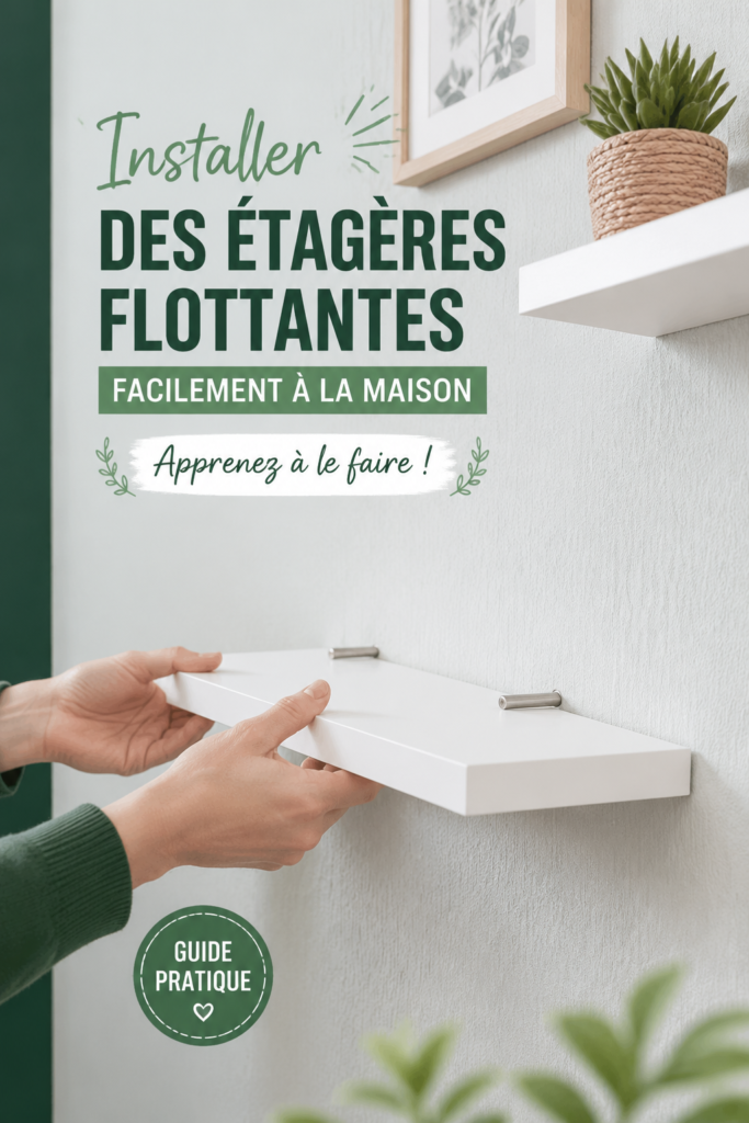 Une image d'une pièce avec des étagères flottantes en bois décorées avec des plantes et des livres.