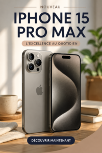 Vue de l'iPhone 15 Pro Max avec son design élégant en titane