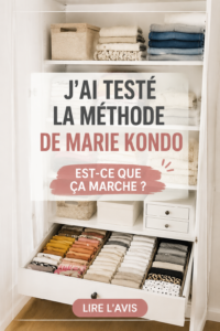 Intérieur bien rangé selon la méthode Marie Kondo, mettant en avant le désencombrement et l'harmonie.