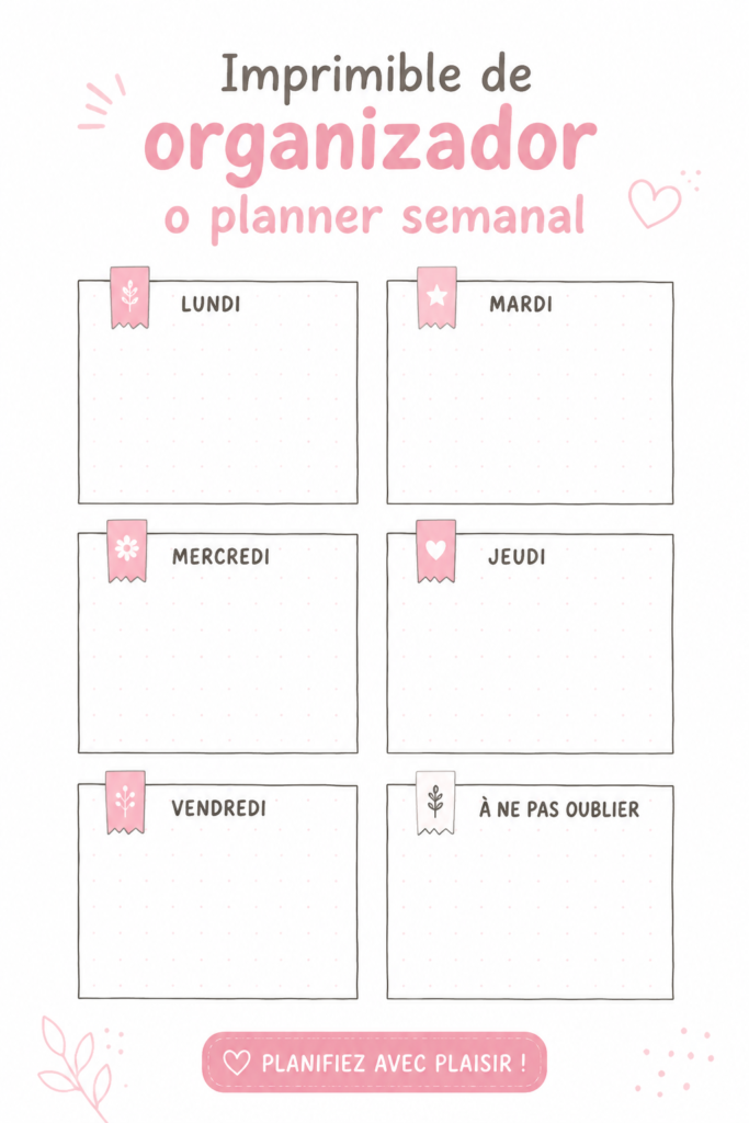 Planner hebdomadaire imprimable avec des sections personnalisables.