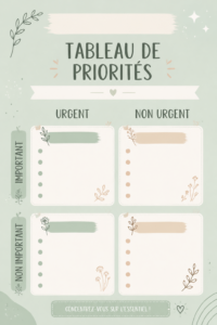 Femme utilisant un tableau de priorités pour organiser sa journée, améliorant ainsi sa productivité.