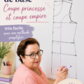 Femme souriante réalisant un vêtement avec un patron de couture simplifié