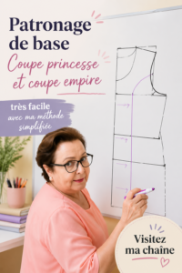 Femme souriante réalisant un vêtement avec un patron de couture simplifié