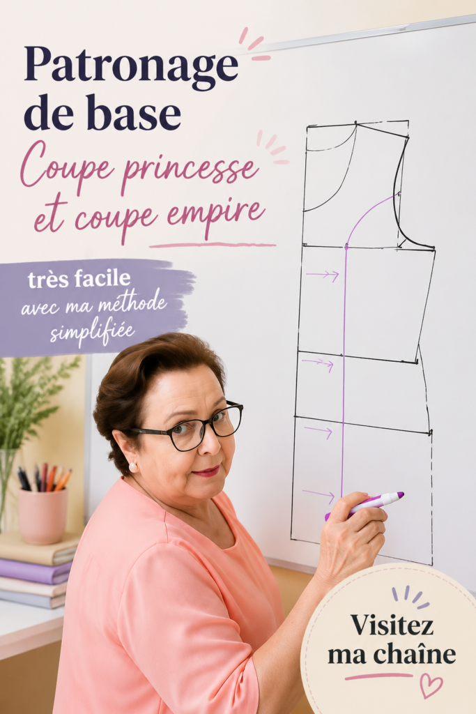 Femme souriante réalisant un vêtement avec un patron de couture simplifié