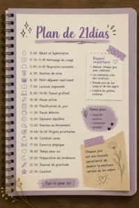 Femme concentrée sur un plan de productivité de 21 jours
